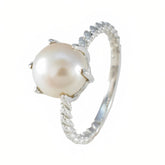 Emily White Solitaire Ring with Elegant Pearl Accent